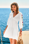 Weißes Transparentes Mini-Strandkleid mit tiefem Ausschnitt