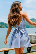 Blau Gestreiftes Mini-Strandkleid mit Rückenbindung