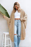 Beige Lange Strickjacke mit Dolman-Ärmeln
