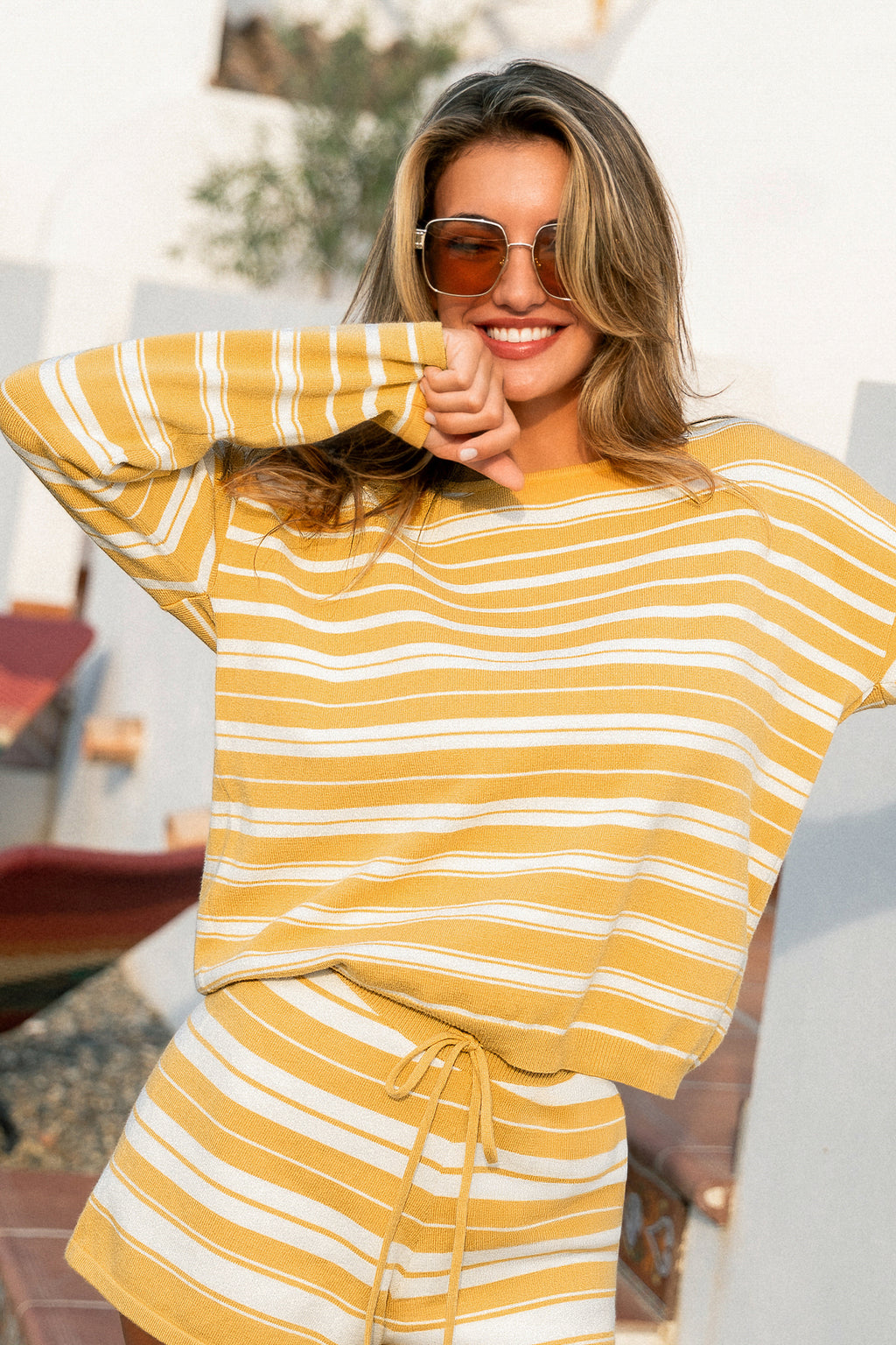 Gelb Gestreifter Pullover