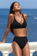 Schwarzes High-Waist Core-Kompression Bikini-Set