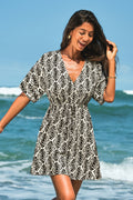 Kurzarm Mini-Strandkleid mit Kordelzug