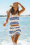Gestreiftes Strick-Strand-Top mit U-Ausschnitt