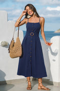 Blaues Midi-Sommerkleid mit eckigem Ausschnitt aus Baumwolle