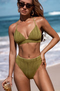 Olivgrünes High-Waist Push-up Bikini-Set
