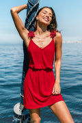 Rotes V-Ausschnitt Mini-Strandkleid