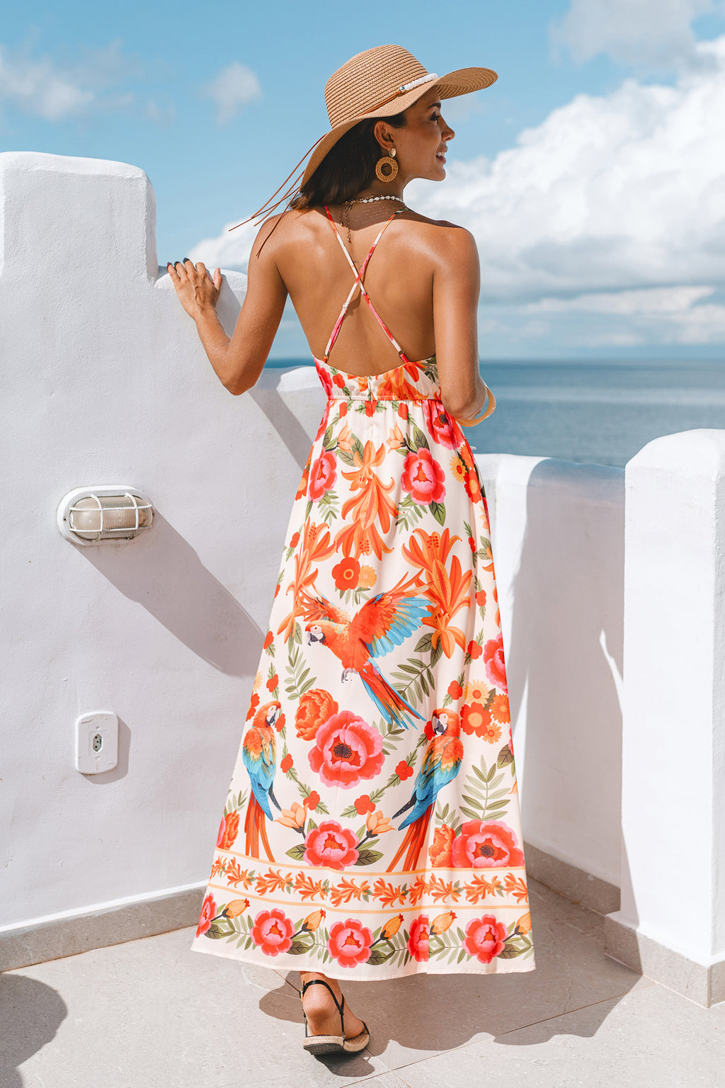Geblümtes Ärmelloses Maxi-Strandkleid