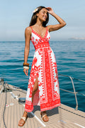 Rotes Maxi-Strandkleid mit Seitenschlitz in Wickeloptik