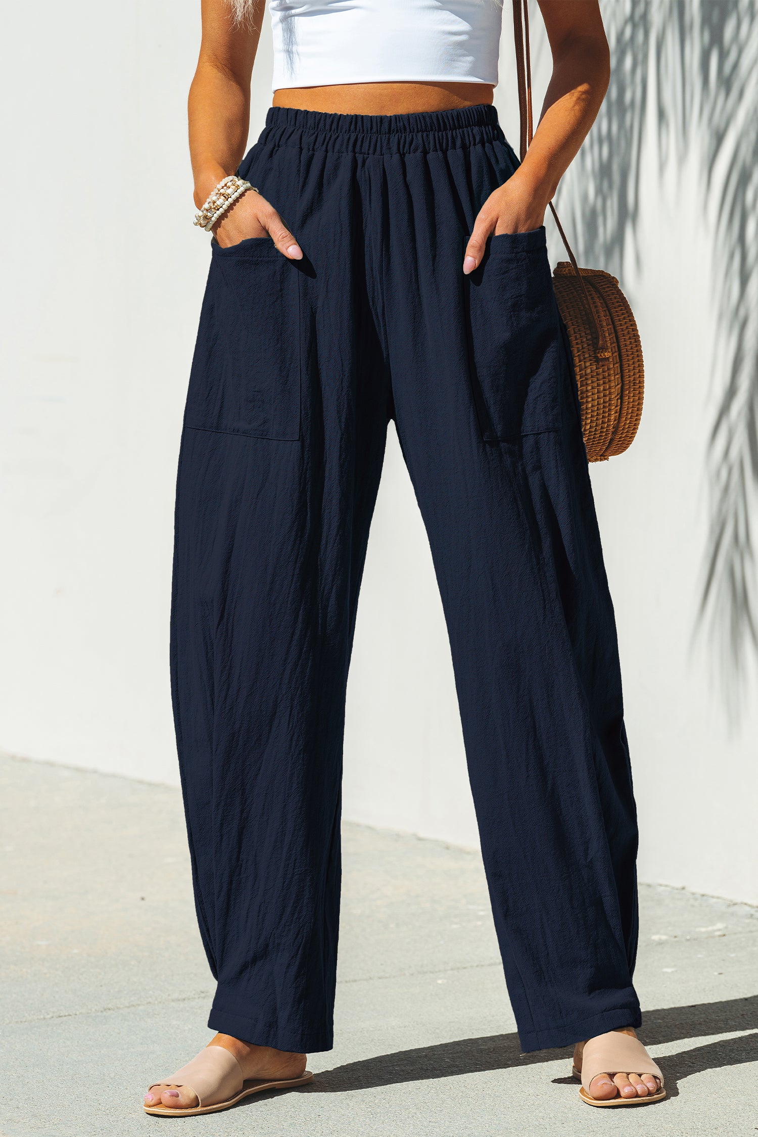 Marineblaue Hose mit hoher Taille