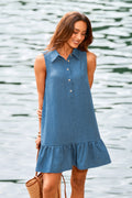 Blaues Ärmelloses Mini-Blusenkleid