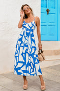 Blau-Weißes Maxi-Strandkleid mit U-Ausschnitt