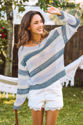 Marineblau Gestreiftes Langarm Strick-Strand-Top