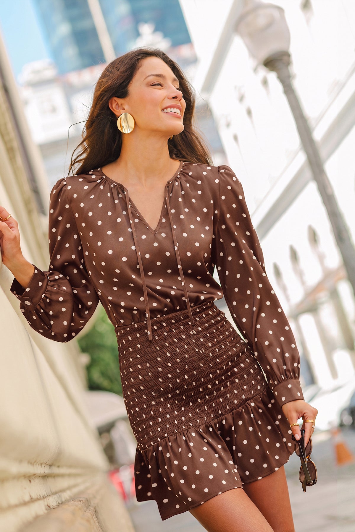 Polka Dots Langarm Minikleid