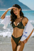 Schwarzes Mid-Waist Hoher Beinausschnitt Bügel-Bikini-Set