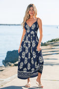 Blaues Ärmelloses Maxi-Strandkleid im Ethno-Stil