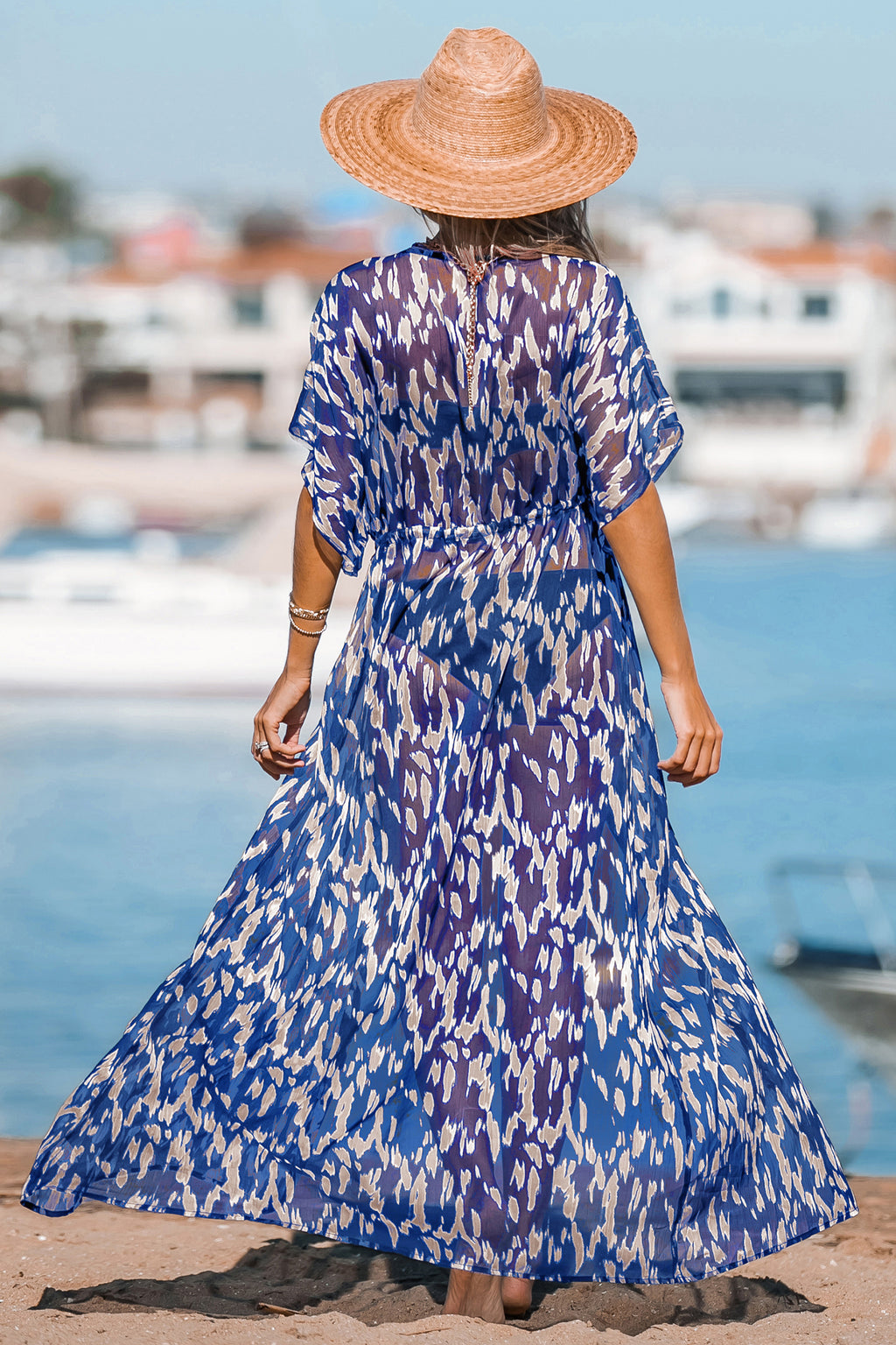 Blauer Abstrakter Tiefer Ausschnitt Strand-Kimono