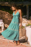 Grünes Tiefer Ausschnitt Maxi-Strandkleid