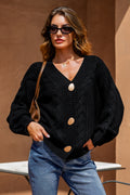 Schwarze V-Ausschnitt Strickjacke