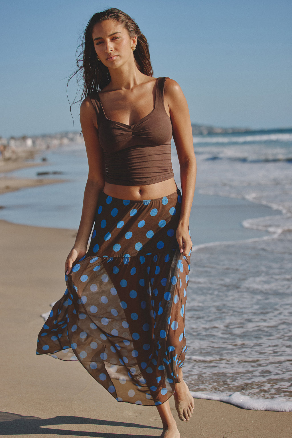 Brauner Polka-Dot Maxi-Strand-Sarong