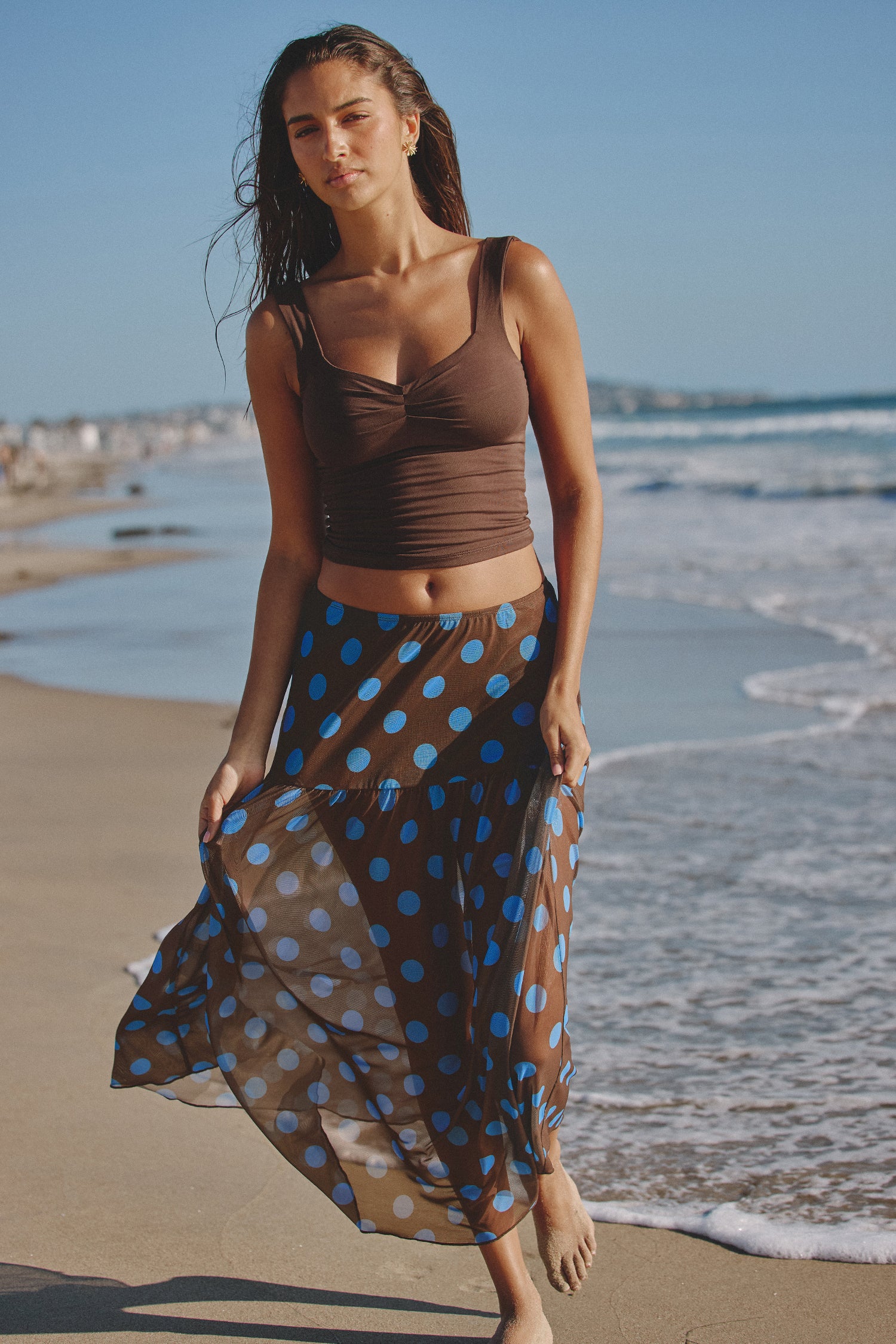 Brauner Polka-Dot Maxi-Strand-Sarong