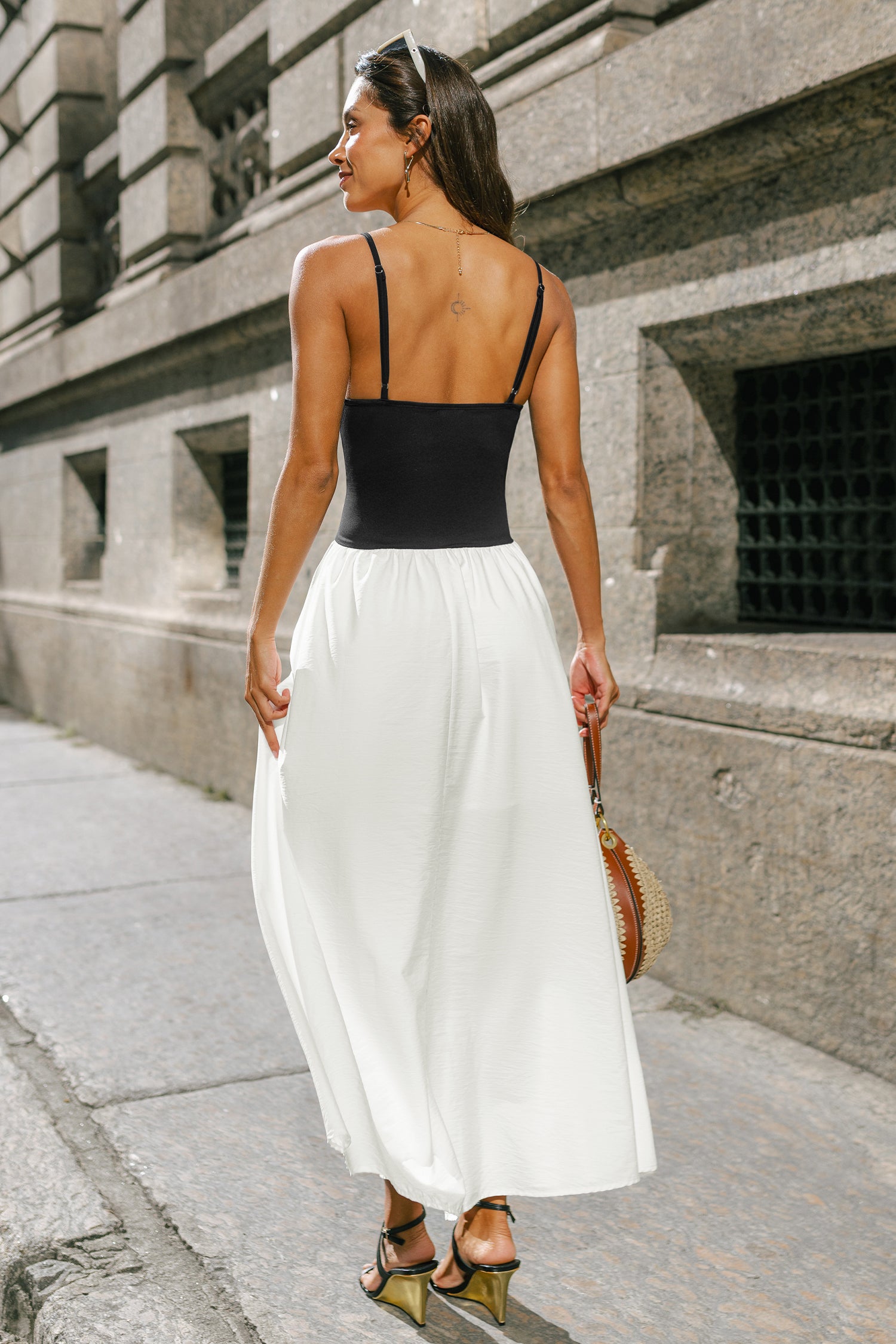 Farbblock Maxi-Abendkleid mit V-Ausschnitt