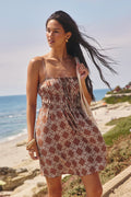 Braunes Boho Mini-Strandkleid mit eckigem Ausschnitt