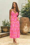 Rosa Maxi-Strandkleid mit Rüschensaum