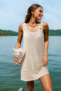 Beiges U-Ausschnitt Mini-Strandkleid mit Tasche