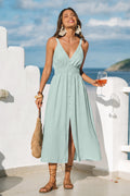 Mint Midi-Sommerkleid mit tiefem Ausschnitt