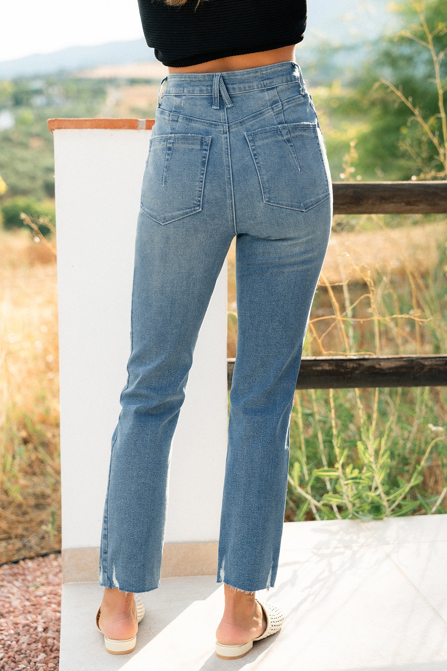 Blaue Ultra-High-Waist Jeanshose