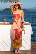 Geblümtes Maxi-Bandeau-Abendkleid