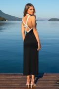 Schwarzes Figurbetontes Midi-Abendkleid mit eckigem Ausschnitt