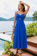 Blaues V-Ausschnitt Maxi-Urlaubs-Sommerkleid