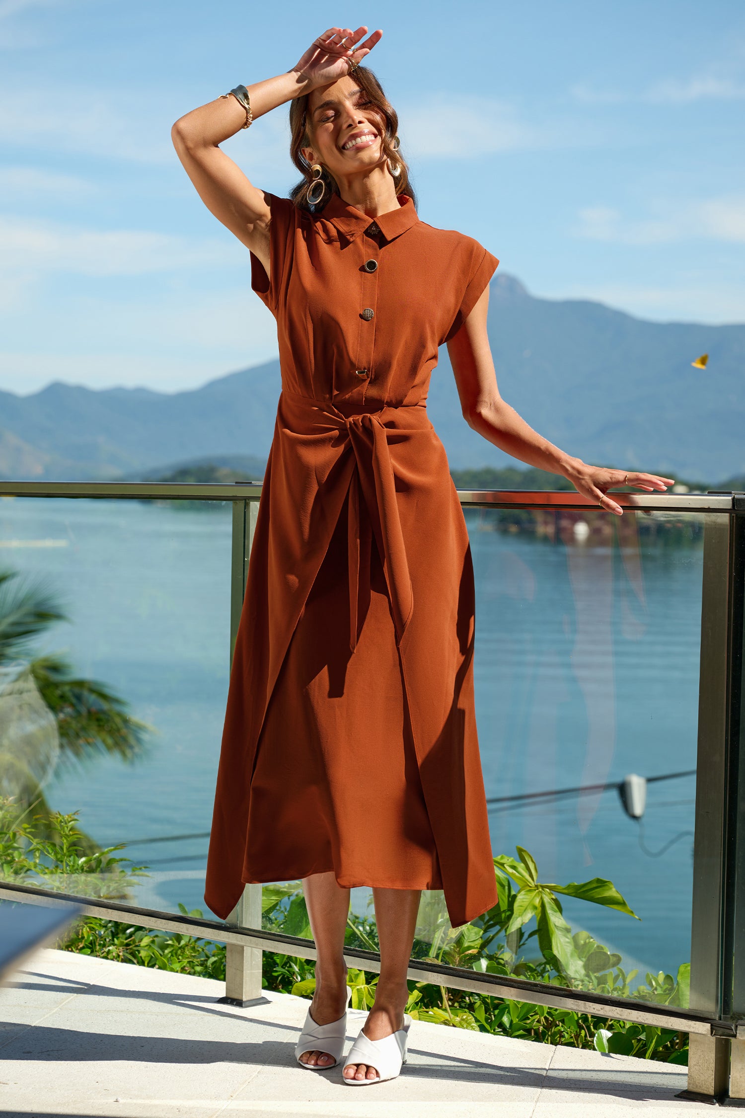 Orangefarbenes Elegantes Maxikleid