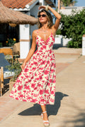 Geblümtes Tiefer Ausschnitt Maxi-Strandkleid mit Keyhole-Detail