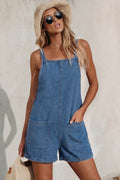 Blauer Eckiger Ausschnitt Denim-Romper