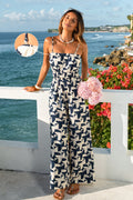 Marineblauer Wide-Leg Jumpsuit mit eckigem Ausschnitt