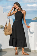 Schwarzes Ärmelloses Hoher Ausschnitt Midi-Strandkleid