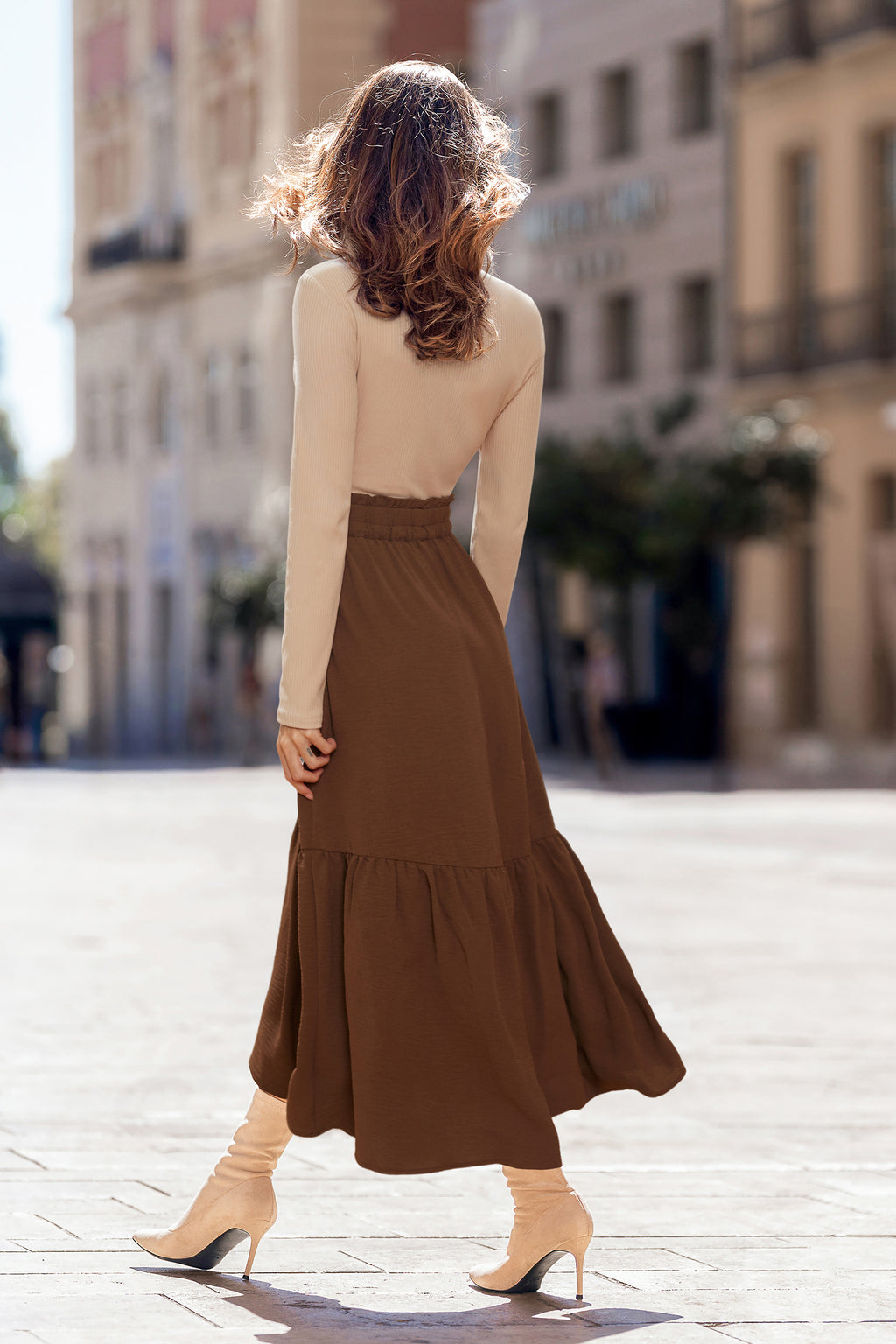 Farbblock Langarm Maxi-Freizeitkleid mit Rundhalsausschnitt