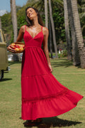 Rotes Maxikleid mit V-Ausschnitt