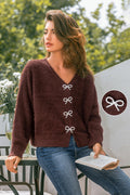Braune V-Ausschnitt Strickjacke