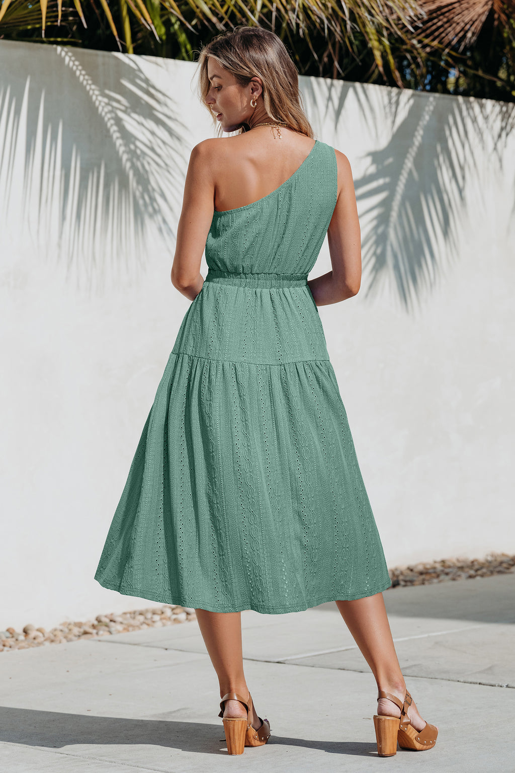 Grünes Ärmelloses Asymmetrisches Midi-Strandkleid