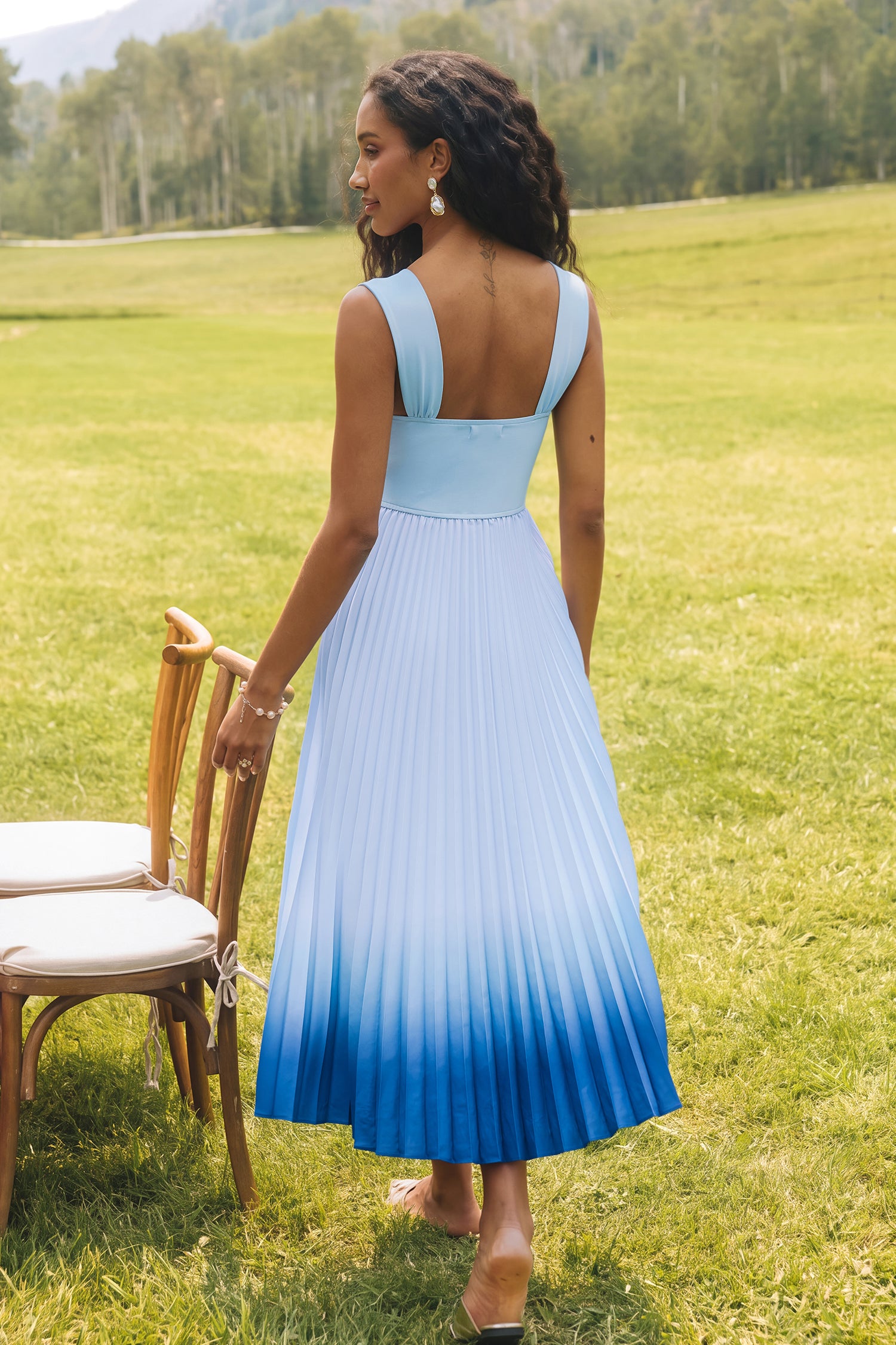 Festliches Ombré Maxikleid mit eckigem Ausschnitt