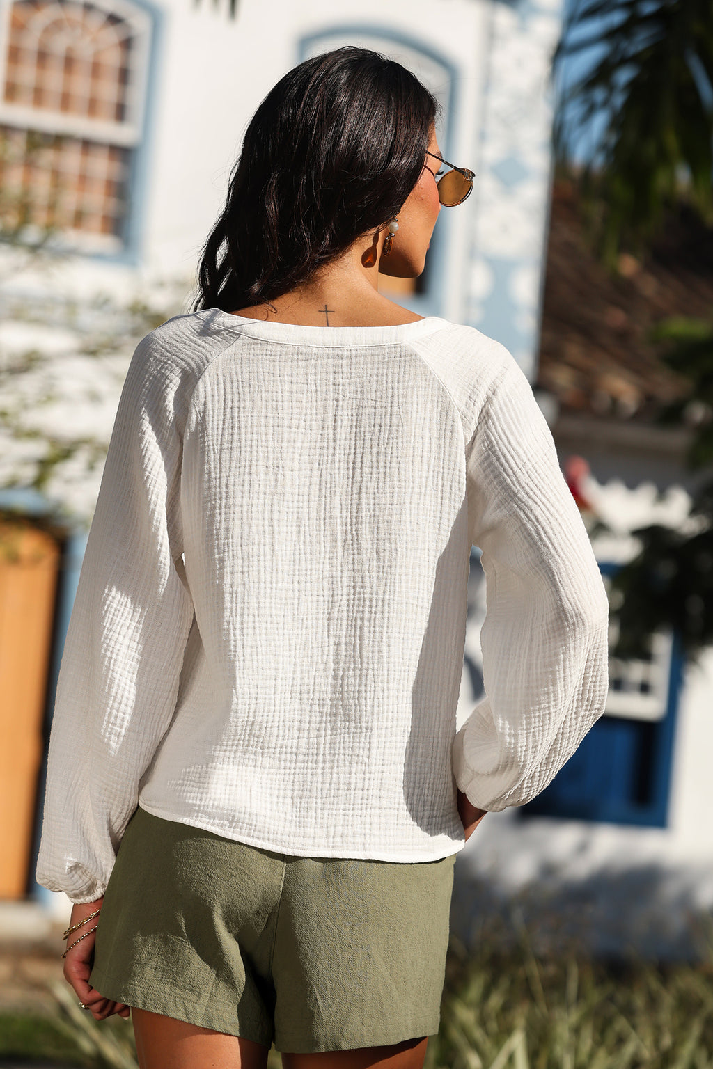 Weißes Langarmshirt aus Baumwolle