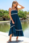 Blaues Eckiger Ausschnitt Maxi-Strandkleid