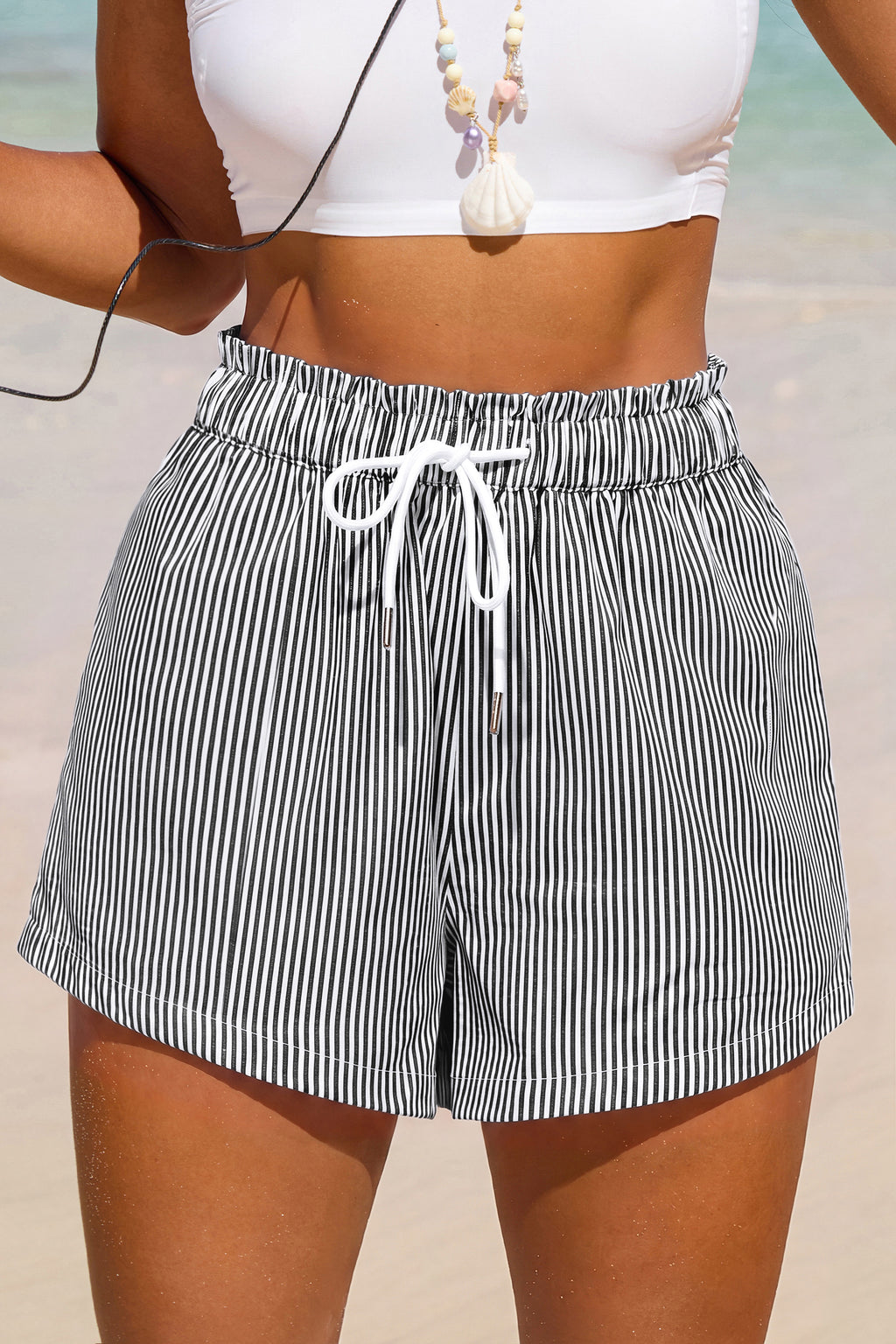 Blau Gestreifte sommerliche Shorts mit elastischem Bund