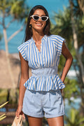 Blau Gestreiftes Top mit Schößchen