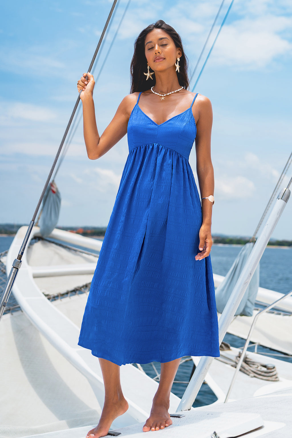 Blaues Maxi-Strandkleid