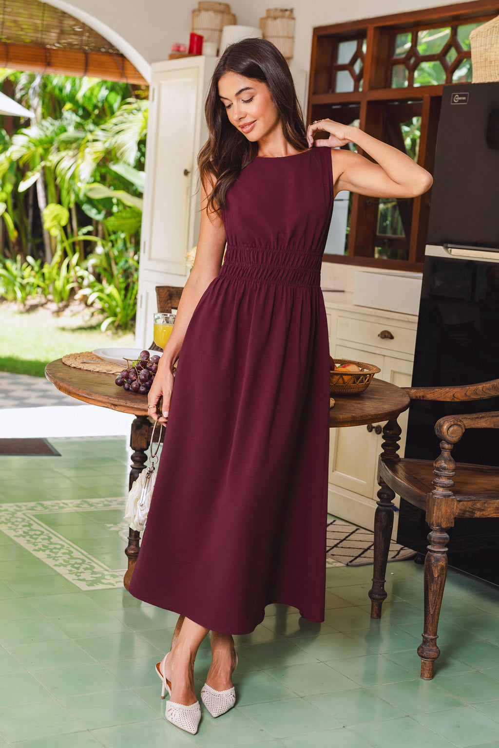 Rotes Festliches Maxikleid mit U-Boot-Ausschnitt