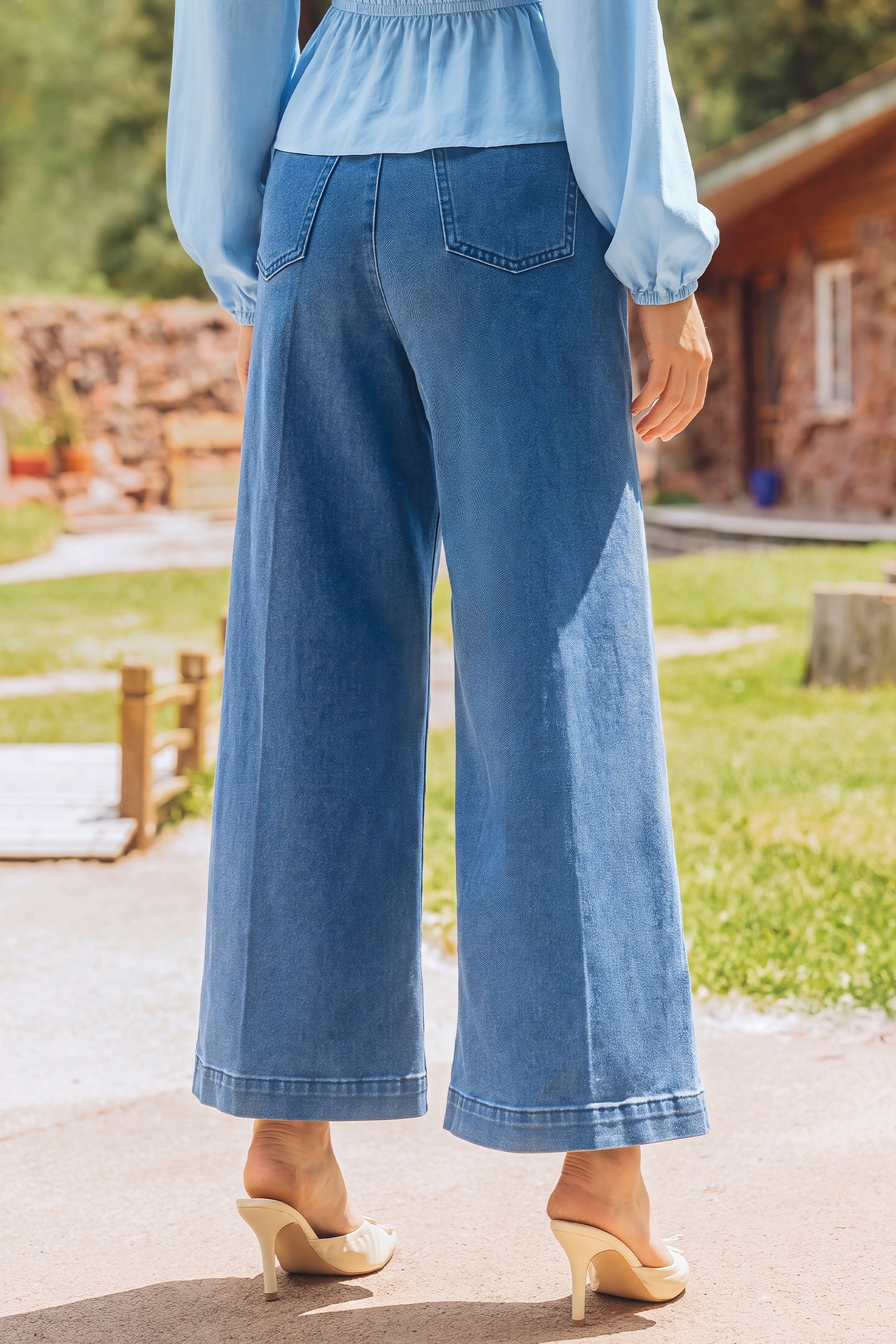 Dunkelblaue Wide-Leg-Jeanshose